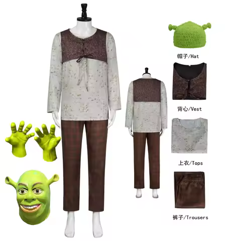 Shrek Cosplay Costume Mens Costume Shirt Vest Pants Full Set Halloween Outfit
