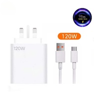Original 120W Fast Charger TurboCharge HyperCharge 3 Pin UK Adapter+6A Type-C Cable For Xiaomi 15 14