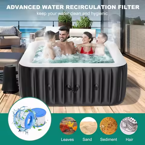 4-6 Person Square Inflatable Hot Tub 73"x73"x25" PVC 130 Bubble Jets Portable Outdoor Spa, Custom