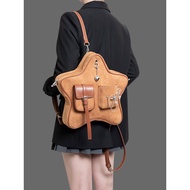 HIATUS Original Retro Brown Five-Pointed Star Pendant Brooch Decoration Multi-Pocket Backpack Messen