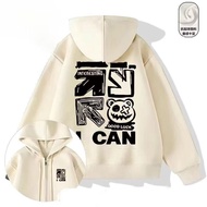 fashion cream men zip hoodie long sleeve front goth style text print hooded oversized loose casual s