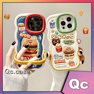 「Qc」Funny cartoon hamburger emoticon hidden bracket embossed leathe full edge tpu soft shell phone c