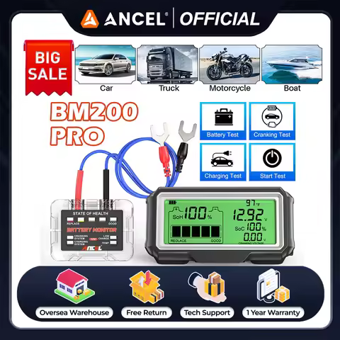 ANCEL BM200 Pro 12V Battery Tester LED Battry Monitor Display Battery Health SOH SOC Wireless Batter