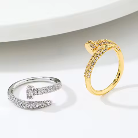 Women Adjustable Nail Ring Korean Fashion Punk Cubic Zirconia Ring Daily Simple Jewelry