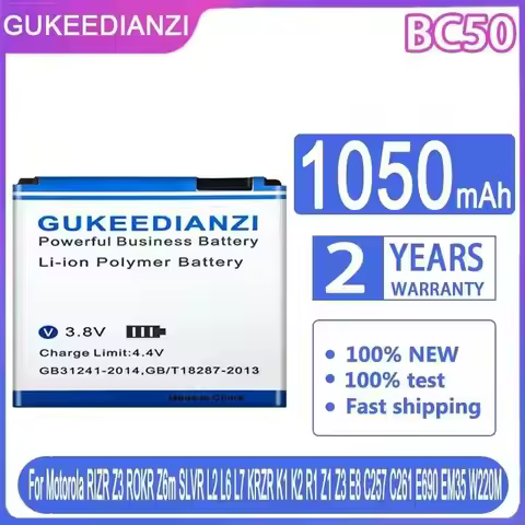 Battery BC50 1050mAh For Motorola Moto Rizr Z3 Rokr Z6m Slvr L2 L6 L7 Krzr K1 K2 R1 Z1 Z3 E8 C257 C2