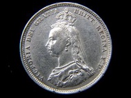 英國銀幣-1887年英國(United Kingdom)皇家國徽英女皇維多利亞金禧(Golden Jubilee Portrait)像壹先令(Silver Shilling)銀幣(好品)