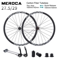 MEROCA Mtb Carbon Fiber Wheelset 27.5/29 Inch Disc Brake Straight Pull Spokes Mountain Bike Wheels 25mm Depth Tubeless Tyre Exchange Thru Axle 100/142mm Quick Release 100/135mm