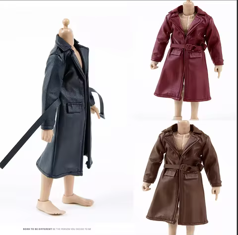 1/12 Male Soldier Trend Mid Length Version Black Leather Windbreaker Trench Coat Model Fit 6'' Actio