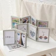 Creative Office Desktop Photo Frame Combination Wooden Folding Triplex Photo Frame Modern Simple Rectangular Hinge Photo Frame