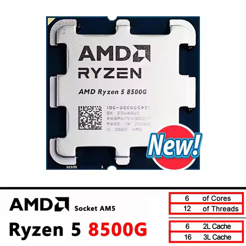 8500G AMD Ryzen 5 R5 8500G CPU Series 6-Core 3.8 GHz Socket AM5 65W AMD Radeon 760M Processor - 100-