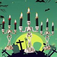 Halloween 3 Candles Holder Candelabra Skull Skeleton Table Candlestick Home Decoration LED Candles Party Holiday DIY Decoration