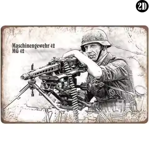 WW2 German MG42 Machine Gun Vintage Metal Sign, Retro Military Wall Decor for Garage