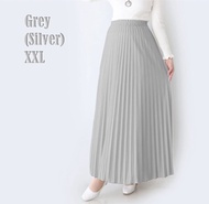 rok plisket premium panjang xxl variasi warna - grey silver xxl
