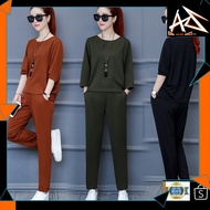 MALAYSIA UP📣(AZWAR SHOP) Suits Women Elegant Tops Blouse Pants Plus Size Causal Sports Lady Wear 2 P