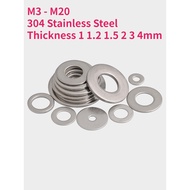 M3 M4 M5 M6 M8 M10 M12 M14 M16 M18 M20 304 Stainless Steel Flat Washer for Screw Bolt Plain Gasket Flat Metal Thickness 1 1.2 1.5 2 3 4mm