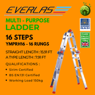 [YMPRH16] Everlas Multi purpose Ladder 16 Steps (150kg) Multi purpose Ladder / Tangga Lipat 16 Steps (BS EN:131 150kg Duty Rating) My2Home