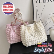 Solid Color Fashionable Sling Bag Student Tote Bag Shoulder Bag With Pleated Large Capacity Beg