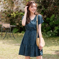 SG LOCAL WEEKEND X OB DESIGN CASUAL WORK WOMEN CLOTHES V-NECK POLKA DOTS MIDI DRESS 2 COLORS S-XXXL SIZE PLUS SIZE