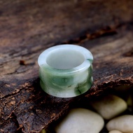 White Jade Ring With Green Emperor Shape Size: 61mm.