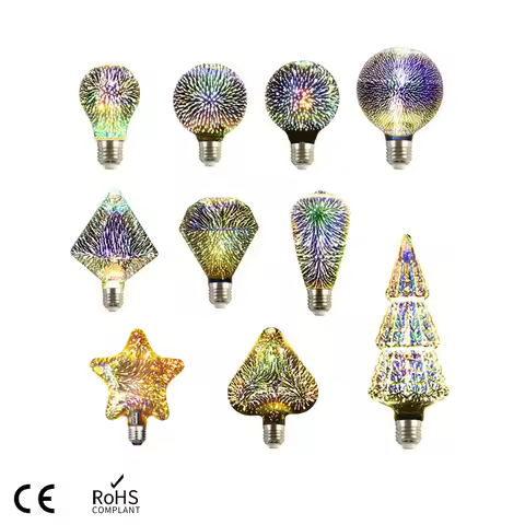 LED 3D Fire works Effect Vintage Incandescent Bulbs Retro Edison Lamp E27 85-265V Decoration Light B