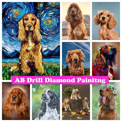 Pet Dog British Cocker Spaniel 5D DIY AB Drills Diamond Painting Cross Stitch Cute Animals Mosaic Rh