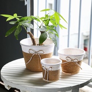 Paper Rope Plant Basket Floor Indoor Planters with Plastic Liner Flower Pot for Home Decor Artificia