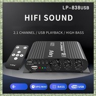 (KYEU) 838 USB Bluetooth Subwoofer Amplifier HIFI 2.1 12V Car Home Amplifier U Disk Lossless Suitabl