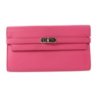HERMES Chevre皮革Kelly Long Wallet銀扣長錢包Rose Mexico