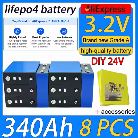 8pcs high quality Cells 3.2V 340ah Lifepo4 Battery 3c DIY 24v 12v 48v Lithium iron phosphate recharg