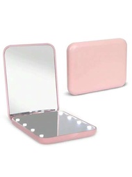 1入組粉色口袋鏡，1X/2X放大LED便攜式旅行化妝鏡，兩面可用，便攜折疊式手提小化妝鏡，適用於禮物