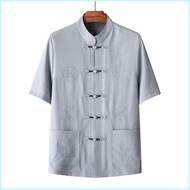 Hot selling  Middle-aged And Elderly Father Summer Clothes Loose Cotton Linen Short-sleeved Tai Chi 