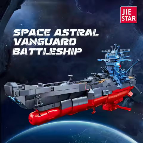 Military WWW2 Space Astral Vanguard Battleship MOC Building Blocks Toys With Light Adult Educational