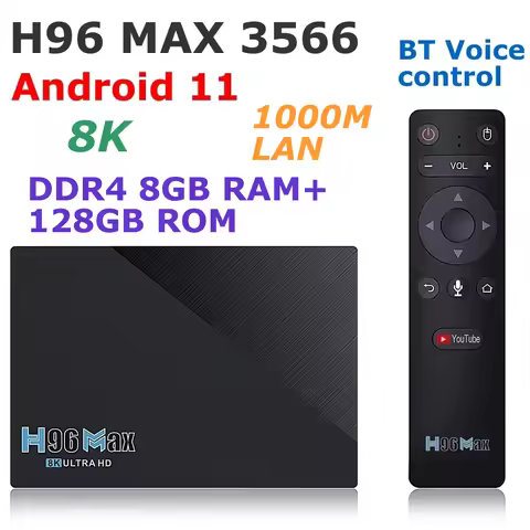H96 MAX 3566 Android 11 TV Box DDR4 8GB RAM 128GB ROM RK3566 8K BT Voice Control 5G Dual WIFI 1000M 