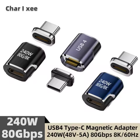 USB4 Magnetic Adapter 80Gbps 240W Thunderbolt 4/3 8K@60Hz USB-C to USB-C Fast Charging Converter for