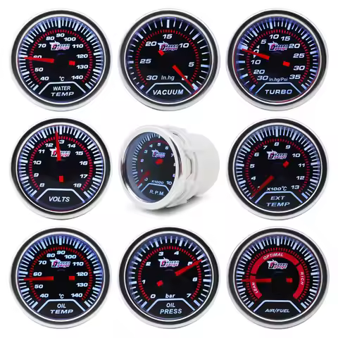Boost/Water Temp/Oil Temp/Oil Press/Voltage/Tachometer/Air Fuel Ratio/EGT Gauge 52mm Analog led Whit