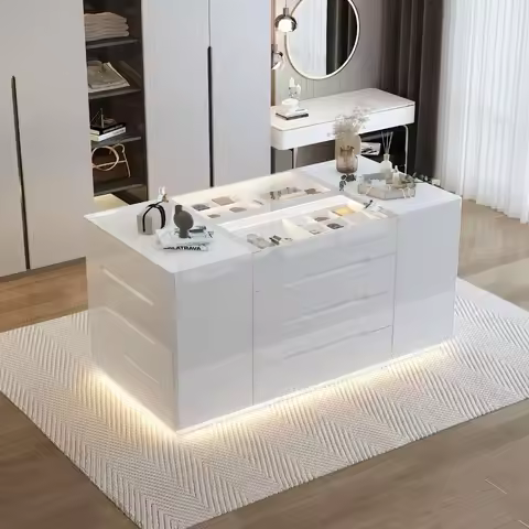 Armoire Bedroom Island Wardrobe Closet Island with 16 Drawers & Glass Tabletop, Island Dresser with 