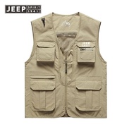 JEEP SPIRIT 1941 ESTD Mens Multi-Pocket Tool Vest Slim Fishing Vest Jacket for Summer Outdoor Activi