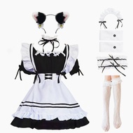 Maid Outfit Anime Cosplay Lolita Maid Dress French Maid Costume Plush cat ear Socks set