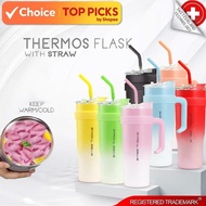 Swiss Thomas Double-Layer Insulated Stainless Steel Thermos Flask with Handle and Straw 1.2L