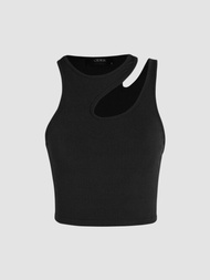 Cider K-POP Solid Asymmetrical Sleeveless Crop Topเสื้อครอปแขนกุดผู้หญิง เสื้อกล้ามครอปท็อปผู้หญิง เสื้อแฟชั่นผญ ลุคสตรีท