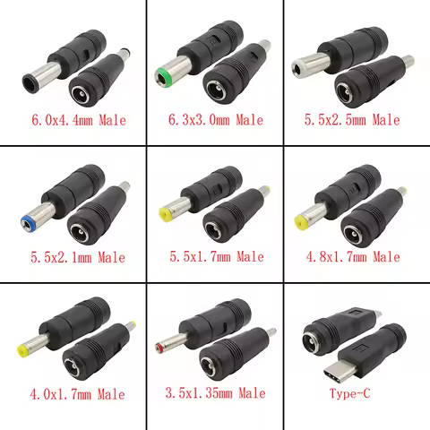 5Pcs DC Connectors 5.5x2.1mm Female to 5.5x2.5 5.5x1.7 6.0x4.4 6.3x3.0 4.8x1.7 4.0x1.7 3.5x1.35mm Ma