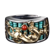 YUN-S925 Sterling Silver Turquoise Ring Lucky Pixiu Abacus Ring Mens Ring It will not fade for a long time bless all your wishes come true more wealth and good luck