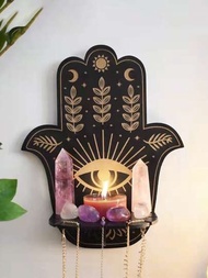 手工水晶架木製水晶展示架波西米亞風漂浮水晶支架帶擺鏈懸掛巫術物品適用於精油精神牆壁裝飾禮品黑色