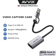 [KL Stock] AVVIX 2-in-1 Video Capture Card HDMI to USB 3.0 Type-C 1080P 60Hz Grabber Live Streaming 