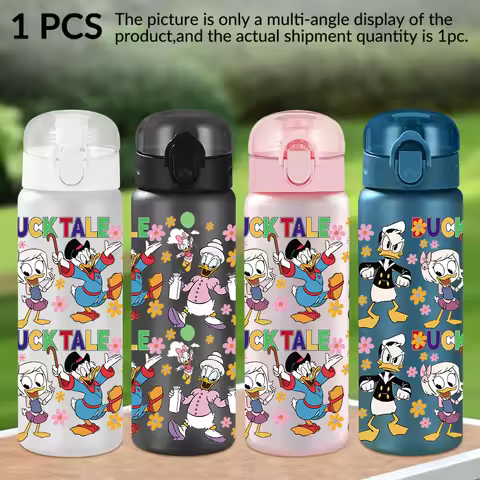 1Pc Disney, Donald Duck, 26oz plastic water bottle with flower pattern, outdoor sports water cup bir