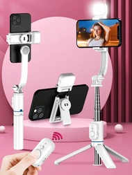 (白色)自拍杆三腳架,帶led燈,可拆式手機支架單腳支撐式遙控器,兼容華為iphone安卓小米