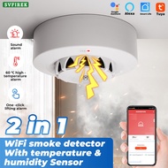 Tuya WiFi Smart Smoke Alarm Detector 2 IN 1 Temperature Sensor Fire Detector Smokehouse Combination 