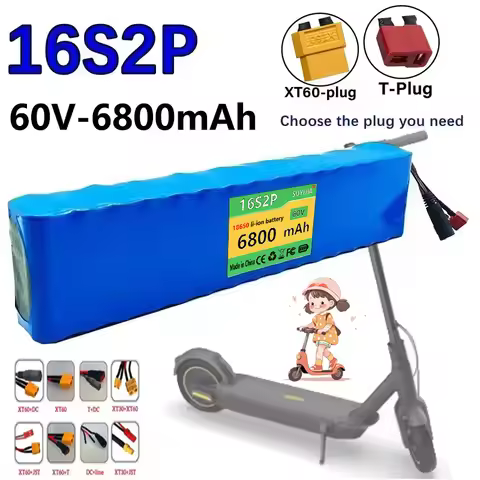 Batterie lithium-ion 60V 16S2P 18650, 67.2V, 6800mAh, pour scooter électrique, avec prise et chargeu
