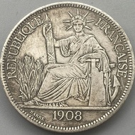 A3A.12! Antique Diameter 6cm Silver Dollar Silver Coin Foreign Silver Dollar 1908 Sitting Foreign Si