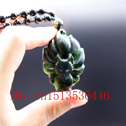 Chinese Black Green jade Nine-tailed Fox Jade Pendant Natural Obsidian Necklace Charm Jewellery Fash